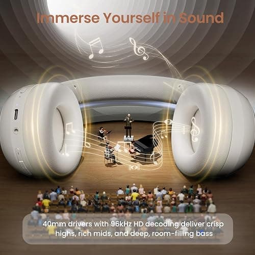 acer Active Noise Cancelling Headphones, Over-Ear Bluetooth Wireless Headphones, Low Latency Game Mode, USB-C Charging, 60H Playtime for Work/Travel/Gym/Office/Home, White thumbnail 3