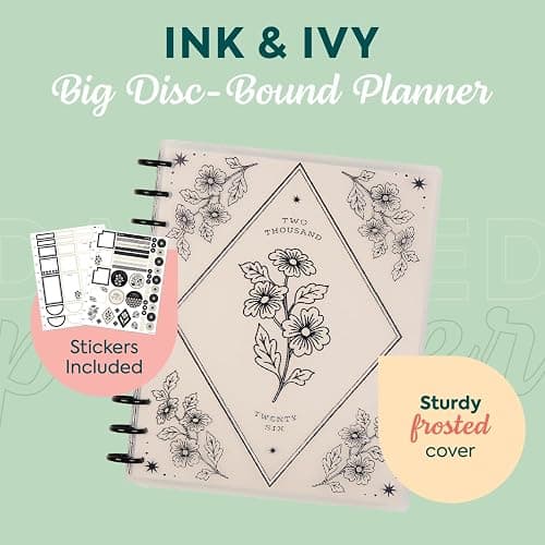 Happy Planner Disc-Bound Planner Jan.–Dec. 2026, Includes 3 Extra Months and 2 Sticker Sheets, Big Size, 8.5" x 11", Dashboard Layout, Ink & Ivy thumbnail 3
