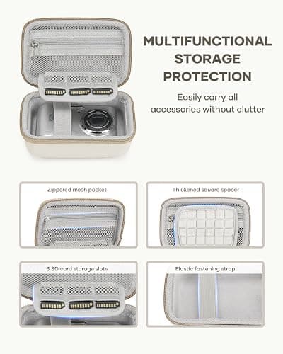 YINKECASE Digital Camera Case Fit for KODAK PIXPRO FZ45/FZ55/ CAMKORY/STUOGYUM DC402-AF/Canon IXUS, Storage Travel Carry Case with 3 SD Card Slots for Camera, Batteries, SD Card, Beige thumbnail 4