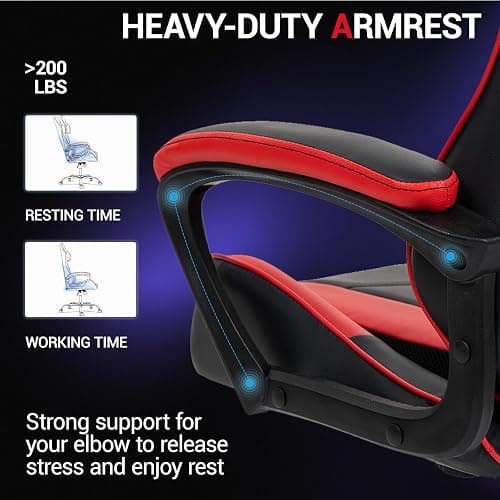 WENTUM Ergonomic Massage Gaming Chair for Kids Adults, Comfy PU Leather Office Desk Chair with Adjustable Headrest Lumbar Support 360° Swivel, Red thumbnail 5