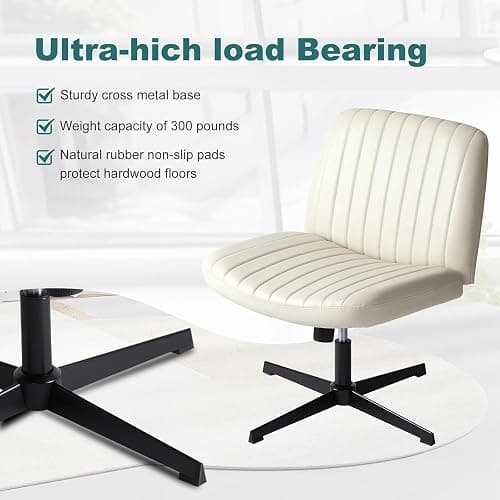 OLIXIS Criss Cross Legged Chairs Armless No Wheels Wide Seat Height Adjustable Swivel Padded PU Leather Home Office Desk Seating for Bedroom, Student, Study Room thumbnail 6