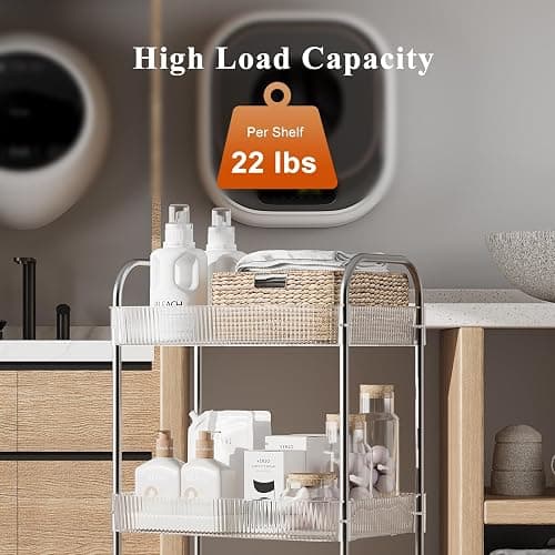 STARLATTA 3 Tier Rolling Cart with Lockable Wheels, Clear Acrylic Utility Trolley with Handle, Heavy-Duty Storage Organizer for Kitchen Bathroom Nursery Laundry - Snack Book Craft Organizer (Clear) thumbnail 5