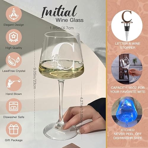 Physkoa Personalized Wine Glass – Custom Initial Monogram Gift for Women, Perfect Birthday & Mother’s Day Gift for Mom, Wife, Sister, Best Friend, Etched Dishwasher Safe (Letter C) thumbnail 3