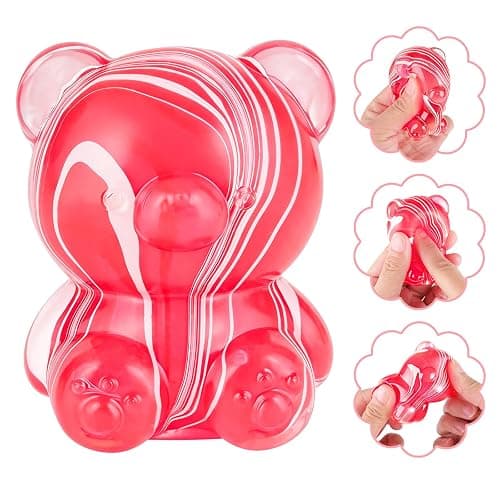 Easter Basket Stuffers,Bear Taba Squishy,Cute Fidget Toys ,Bear Toy Taba Squishy Toys,Silicone Squeeze Toys for Kids & Adults, Stress Relief for Valentines Day Gifts Birthday Gifts Party Favors-Red - Image 1