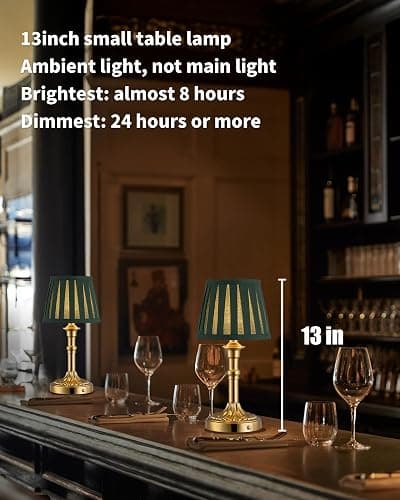 KDG Cordless Portables Table Lamp Set of 2, LED Fabric Shade Small Desk Lamps, 5000mAh Battery Powered Lighting, 2700K Stepless Dimmable Light for Living Room, Dining Room, Bedroom (Gold+Green) thumbnail 2