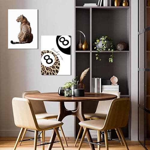 Trendy Leopard Canvas Wall Art Set of 3 - Cheetah Prints Wall Decor Pictures, Funky Lucky You 8 Ball Poster Preppy Aesthetic Paintings, for Girls Bedroom Dorm Apartment 12x16 inch Framed thumbnail 4