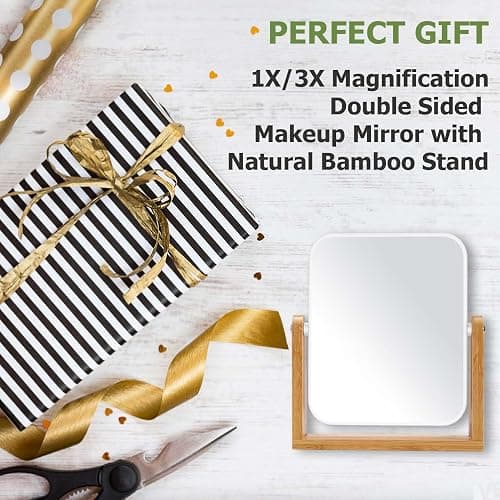 LFOYOU Vanity Makeup Mirror with Natural Bamboo Stand, Double Sided 360 Degree Swivel Magnifying Mirror, Tabletop Magnified Make up Mirror for Bathroom or Bedroom 8 Inch thumbnail 7