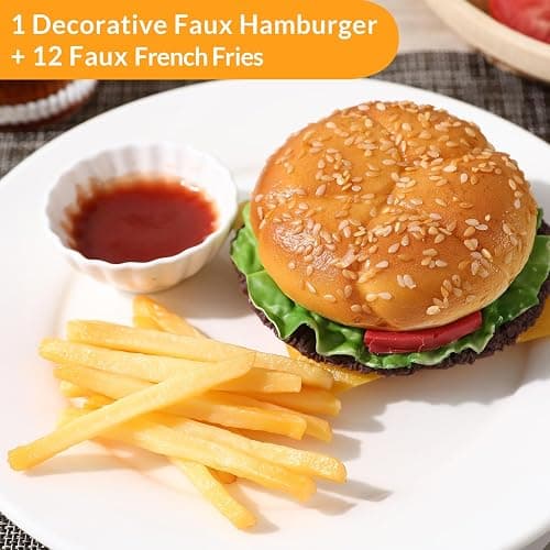 Joeabor Artificial Hamburger & 12 Artificial French Fries Realistic Fake Food for Display Faux Burger for Decoration Fake Food Props thumbnail 4