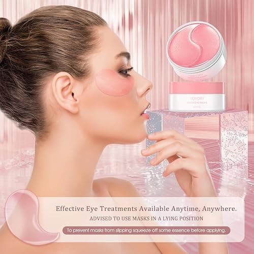 YOYORY Under Eye Patches Masks - for Fine Lines with Collagen and Hyaluronic Acid, Dark Circles,Eye bags,and Fade Wrinkles, puffiness Smoothing Skin Care Treatment for Women and Men, (60 Pcs) Pink thumbnail 7