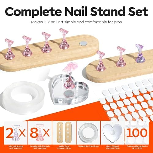 Modelones Nail Stand, Wider Display Base for Press Ons Nail Tips Holders | Heart Display Base Standard Pinky Nail Stands for False Nail Tips Practice Painting 100PCS Adhesive Double-sided Tape thumbnail 2