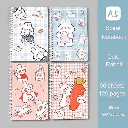 SHIDESHIN 4 Pack Cute A5 Spiral Notebooks Kawaii Rabbit Journals, 8.3" x 5.9" Lined Paper Notebook College Ruled Journals Easter Day Gift School Supplies for Kids Girls Teens thumbnail 3
