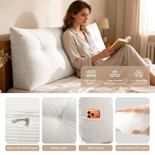 Shuyeon Wedge Pillow Headboard Twin/Twin XL Triangular Bed Wedge Pillow for Headboard, Headboard Pillow Reading Pillow for Daybeds and Bunk Beds with Removable Velvet Cover thumbnail 4
