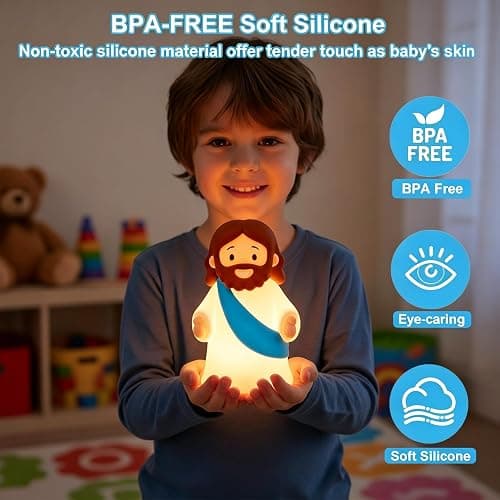 magical JD Little Jesus Night Light, Mini Silicone Jesus Lamp, Dimmable Rechargeable Touch Bedside Lamp for Nursery & Kids, Ideal Religious Gift for Christmas, Easter and Baptism (Blue) thumbnail 4