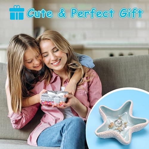 Jewelry Dish Tray For Coastal Beach Room Decor,Cute Ceramic Ring Holder Gift For Women Sister Mom Friend ,Decorative Trinket Jewelry Organizer Tray For Rings Earrings Necklaces ets (Blue conch) thumbnail 7