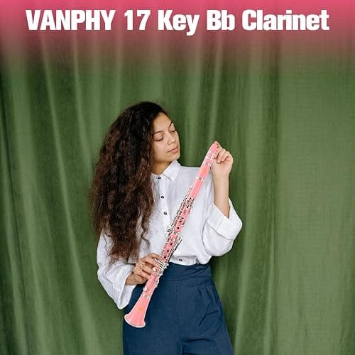 VANPHY Bb Clarinet For Beginners Students B Flat Clarinet 17 Keys Clarinet with Case Stand Strap 2 Barrels 8 Mouthpiece Cushion White Gloves(Pink) thumbnail 6