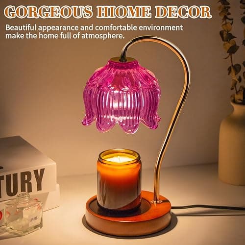 Purple Flower Candle Warmer Lamp with Timer - Electric Candle Heater for Women's Gifts, Mom, Friends, Vintage Home Decor(Includes 2 Bulbs) thumbnail 2