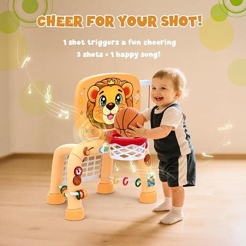 HYES Toddler Basketball Hoop Tball Set & Soccer Goal - Lion Sport Toys for 1 Year Old Boy with Learning Activities (Abacus/Alphabet/Animals Sounds) Christmas Birthday Gifts for Baby Boy Age 1 2 3 thumbnail 8
