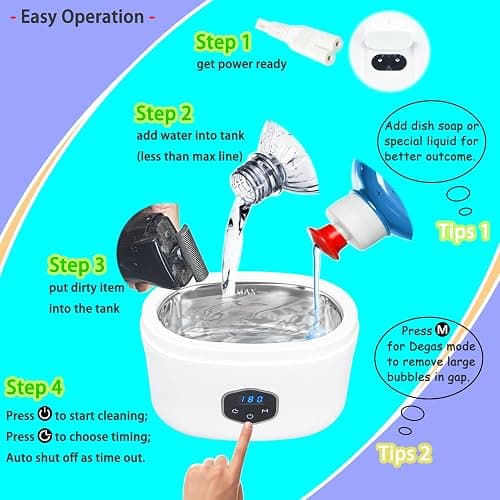 Ultrasonic Jewelry Cleaner, Sonic Eyeglasses Cleaner, Silver Jewelry Cleaner with Degas Function, Cosmetic Brush and Watch Cleaner in 5 Time Mode, 110V30W Necklace and Ring Cleaner 40KHz 20oz (600ml) thumbnail 3
