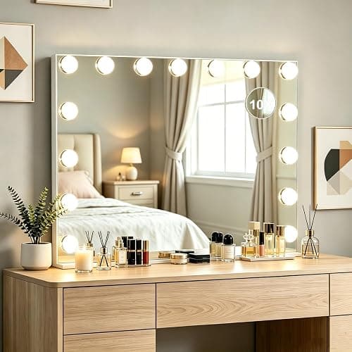 KIMLOONG Hollywood Vanity Mirror with Lights, 23×18 Inch Lighted Makeup Mirror with 3 Color Lights, 15 Dimmable LED Bulbs, USB Charging Port for Dressing Room & Bedroom, Aluminum Metal Frame - Image 1