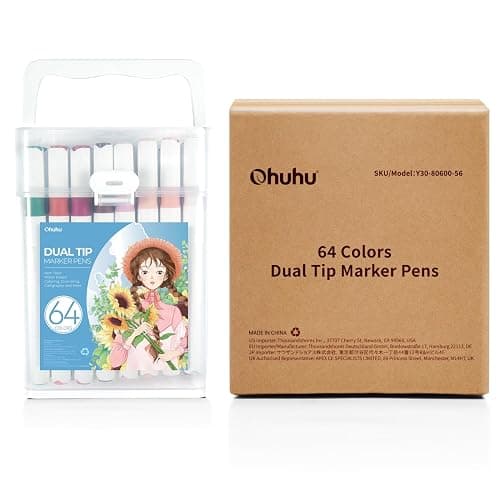Ohuhu Marker Pens Water-Based, 64 Colours Dual Tip Art Markers Brush Pens for Adults Colouring Pens for Anime Manga Design, Calligraphy, Drawing, and Illustration, Odourless and Washable - 64 thumbnail 11