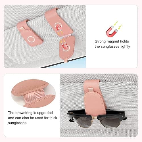 ❤️ ❤️ Sotfamily Sunglass Holder for Car Visor, Suede Cloth Magnetic Sunglass Organizer for Car Accessories, 2 Packs, Pink thumbnail 4