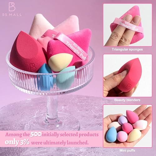 BS-MALL Mini Makeup Sponge Set Professional Triangle Puff 49 Pcs- Pro V3.0 Cloud Technology Material Flawless flow Mini Sponge Set & Triangle Puff With Waterproof Travel Silicone Bag Gift Set thumbnail 5