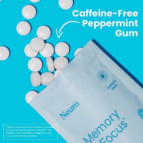 Neuro Memory & Focus Gum - Nootropic Gum with Vitamin B12, Vitamin B6, L-Theanine & Ginseng Extract - Natural Brain Support Supplement - Vegan, Caffeine & Sugar Free Chews - Peppermint, 90 ct thumbnail 7