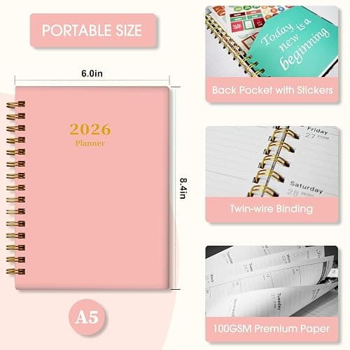 Ymumuda Academic Planner 2026, Daily Weekly and Monthly Calendar Planner (Jan. 2026-Dec. 2026),8.4"×6.3", Hardcover Notebook Teacher Supplies, Premium Thick Paper, Planners for School Work Office thumbnail 6
