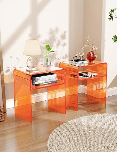 solaround Clear Acrylic End Table 2-Tier Bedside nightstand for Living Room Bedroom Home Decor (Orange Double) thumbnail 7