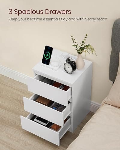 VASAGLE KAILYN Collection - Bedside Table with Power Strip, Side End Table with Drawers, 2 AC Outlets, 2 USB Ports, for Living Room, Bedroom, Study, Cloud White LET631W15 thumbnail 5