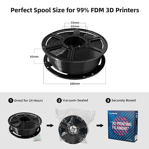 FLASHFORGE PLA Filament 1.75mm, 3D Printer Filament 1kg (2.2lbs) Spool, Dimensional Accuracy +/- 0.02mm, 3D Printing Filament Easy to Use and Fits for Most FDM 3D Printers (Black) thumbnail 2