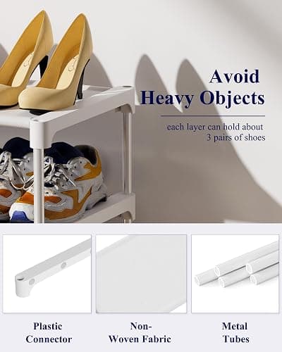 Kitsure Shoe Rack - Non-Woven Shoe Rack Shelf, Shoe Organizer for Closet, Entryway, Garage & Corridor, Stackable Shoe Shelves, 27.5" Wide - 3 Tier, White thumbnail 3
