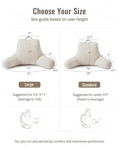 Blissful Diary Reading Pillow for Sitting in Bed, Flannel Back Pillow Bed Sitting Up for Adult & Children, Backrest Cushion for Sit Up in Couch or Floor, Dorm Essentials, Cream White thumbnail 2
