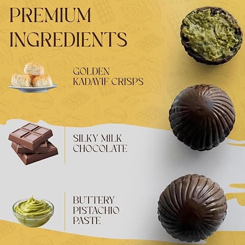 BeeMax Dubai Style Chocolate Truffles - 4.24oz Resealable Pouch (Pack of 1) - Made w/ Premium Milk Chocolate, Pistachio Cream, & Crunchy Kadaifi - Middle Eastern Gourmet Candy - For Gift or Special Occasions thumbnail 5