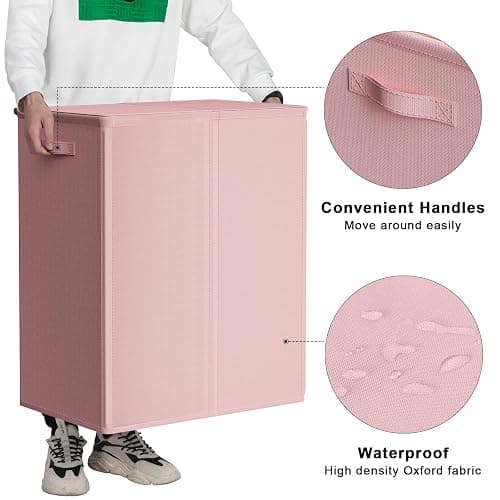 WOWLIVE 154L Double Laundry Hamper with Lid and Removable Laundry Bags, Large Dirty Clothes Hamper 2 section Collapsible Laundry Basket Dorm Room Storage for Bedroom, Bathroom, College,Pink thumbnail 6