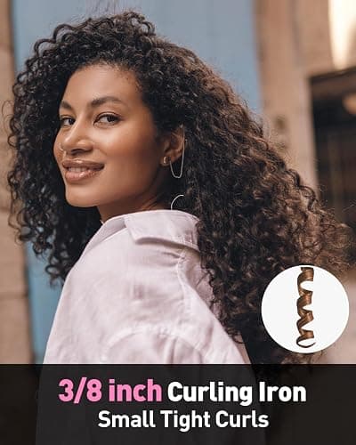 YEEGOR 3/8 inch Thin Curling Iron，Extra Long Barrel Culing Wannd Ceramic，100-240V Dual Voltage Small Hair Curler for Tight Curls，12 Temps - 3/8 Inch thumbnail 2