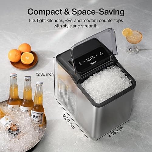 Typhur Fast Nugget Ice Maker Countertop with Self-Cleaning Pump, 35lbs/24H Crushed Pebble Ice Machine with Pellet Ice, 8 Packs Cleaner, Dual Ice Scoops for Home, Kitchen, Party, RV, Stainless Steel thumbnail 2