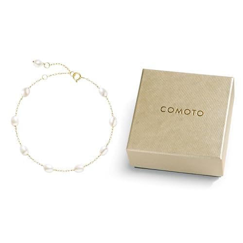COMOTO Pearl Bracelet for Women 14K Gold Filled Freshwater Cultured Pearl Handmade Bracelet Tin Cup Pearl Bracelet Jewelry,7.0"+0.5"+0.5" thumbnail 2