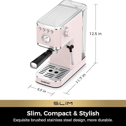 CHULUX Slim Espresso Machine with Milk Frother for Home Latte, Light Pink | Precise Pressure Gauge, Food-Grade Materials, 20 Bar Italian Pump, Professional Temperature Control System, Stainless Steel thumbnail 3