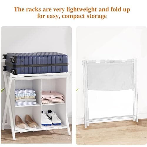 aboxoo Luggage Rack with storage, Guest Room Folding Suitcase Stands, Holds up to 120 lb, Space Saving Suitcase Holders for guest room, Bedroom Hotel, White thumbnail 9
