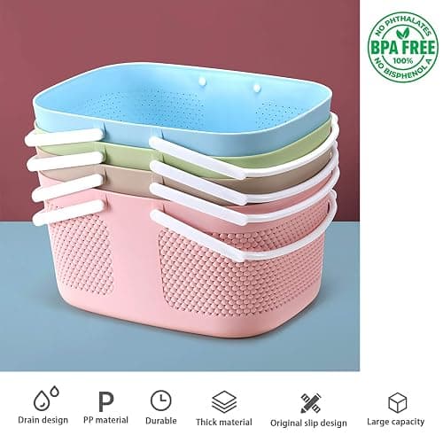 Shower Caddy Basket, Portable Large Capacity Thickened Plastic Organizer Storage Tote with Handles Drainage Toiletry Bag Bin for Bathroom, College Dorm Room Essentials, Kitchen, Camp, Gym, Pink thumbnail 8