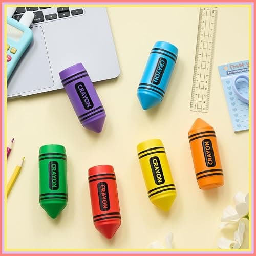 Wiwiqing 6 Pcs 3.94 Inches Crayon Stress Balls Toy Back to School Teacher Gift Kids Adult Classroom Student Incentives Reward Party Favor Prize Motivational Foam Stress Relief Slow Rising Hand Squeeze thumbnail 6