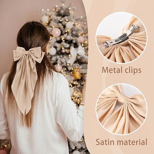 6 PCS Hair Bows for Women, Big Bow Hair Clips for Girls, Silky Satin Hair Bows Clips Oversized Long Tail, Large Hair Barrettes Cute Aesthetic Hair Accessories, Metal Bow Hair Clips Neutral Color thumbnail 6