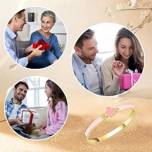 ⭐️KYJAC Clover Bracelets for Women Gold and Silver Chunky Oval Clover Bangle | 18k Gold Plated Stainless Steel,Precision Polished Non Tarnish,Black/White/Red/Pink/Orange Clover Bracelet Gifts for Women thumbnail 7