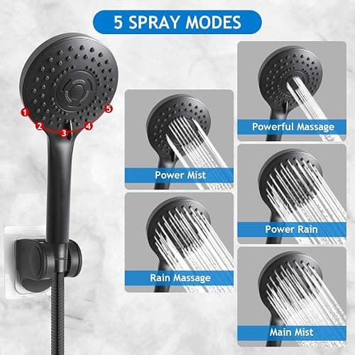 Shower Head Combo,10 Inch High Pressure Rain Shower Head with 11 Inch Adjustable Extension Arm and 5 Settings Handheld Powerful Shower Spray Against Low Pressure Water - Matte Black thumbnail 3