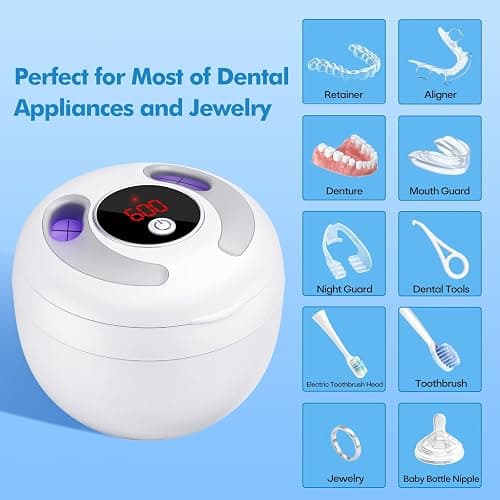 Upgraded Ultrasonic Retainer Cleaner Machine, 45kHz Ultrasonic Dentures Cleaner for Night Guards, Braces, Aligner, Toothbrush, Jewelry and More, 200ML Capacity, White thumbnail 5
