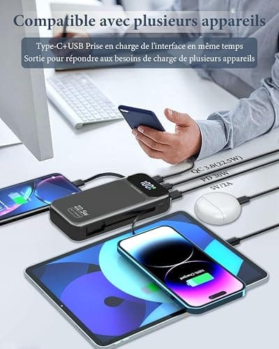 Batterie Externe, 22,5 W 25800 mAh Power Bank, Batterie Portable USB C entrée et Sortie PD3.0 QC4.0 Charge Rapide Powerbank Compatible avec iPhone17 16 15 14 13 12 Pro Max Plus iPad Pro etc. thumbnail 4