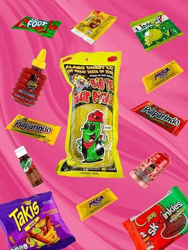 Alamo Sour Pickle Kit, Mexican Candy Mix Ready to make the Famous TikTok Trend, Includes Original Alamo Dill Pickle, Baby Lucas, Lucas Gusano, Skwinkles Salsaghetti & Pulparindo by LookOn thumbnail 3