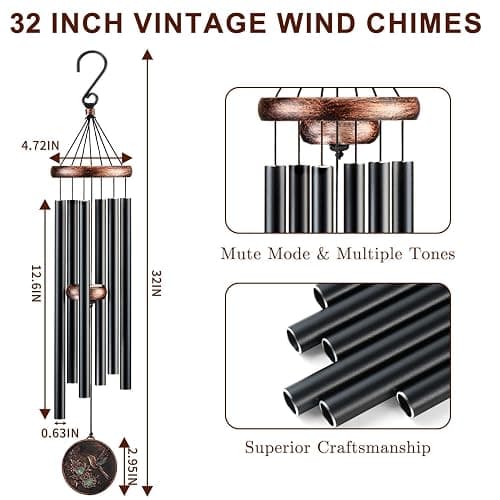 Gabzart Wind Chimes for Outside, Vintage Hummingbird Deep Tone Wind Chime Outdoor Clearance, Patio Porch Balcony Decoration, Garden Hanging Decor Gifts for Women Mom Grandma (32" Hummingbird) thumbnail 3