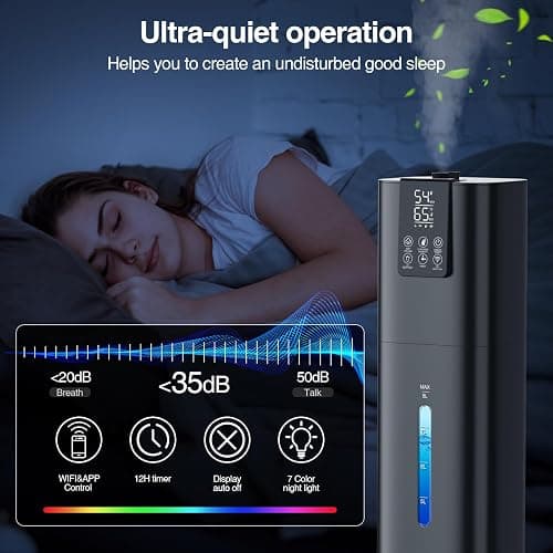 Honovos Smart Humidifiers Large Room Bedroom Home, 2.11Gal(8L) Quiet Top Fill Cool Mist Humidifier, Smart App & Remote Control, 3 Speed Humidifier with 360° Nozzle, Humidity Setting for Baby Office thumbnail 7
